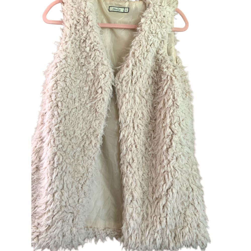 2bella Cream Open Front Fuzzy Vest L - image 1